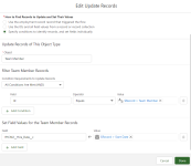 Screenshot: Details for the Update Records element completed as described in the previous steps